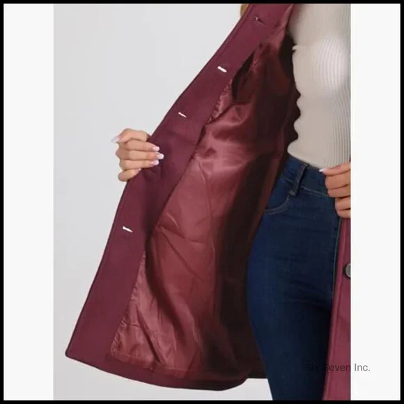 Polyester Pea Coat with Pockets, Fully Lined Overcoat for Winter